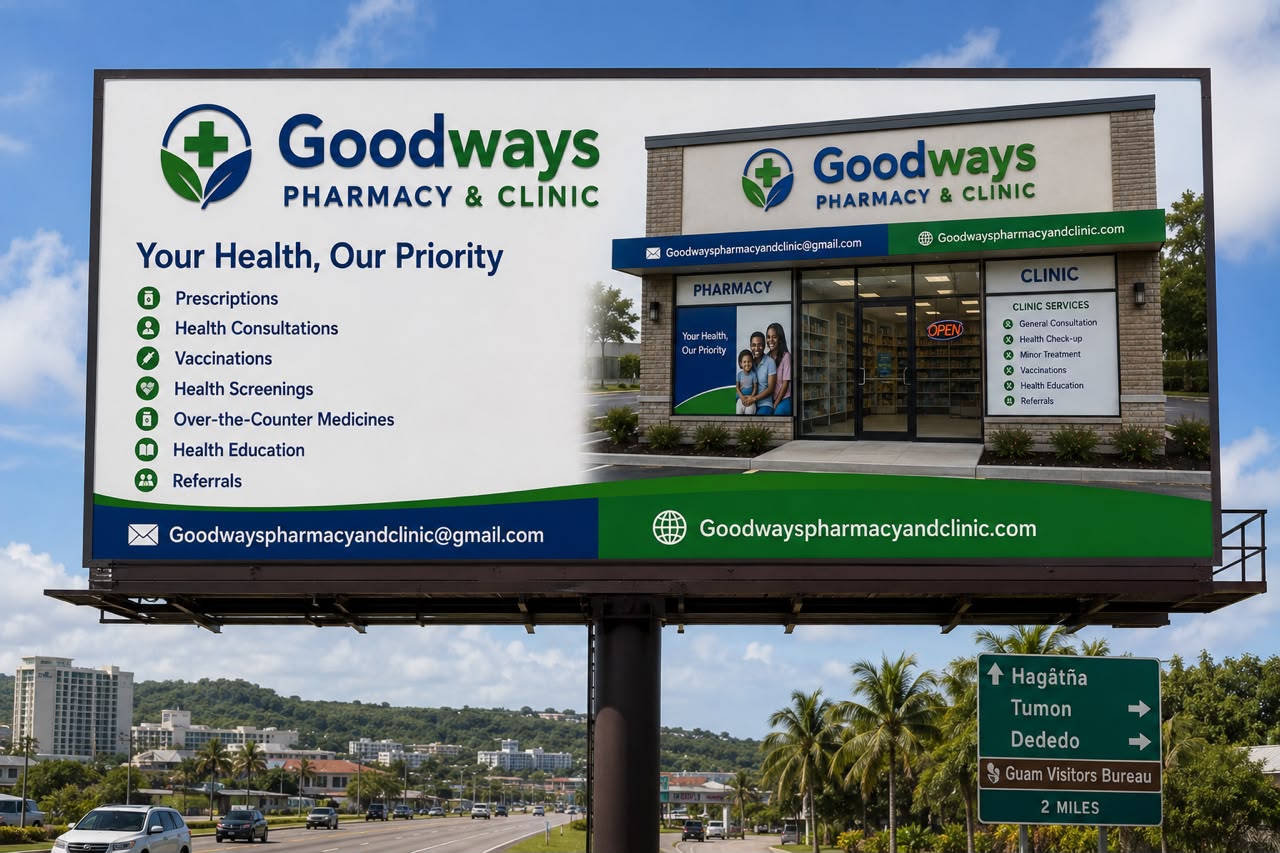 Goodways billboard along a highway in Guam